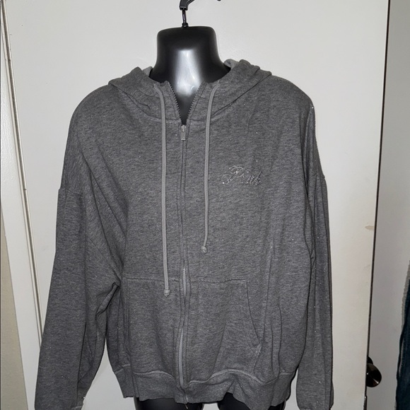 PINK Victoria's Secret Shimmery Gray Zip-Up Sweater - Picture 1 of 6